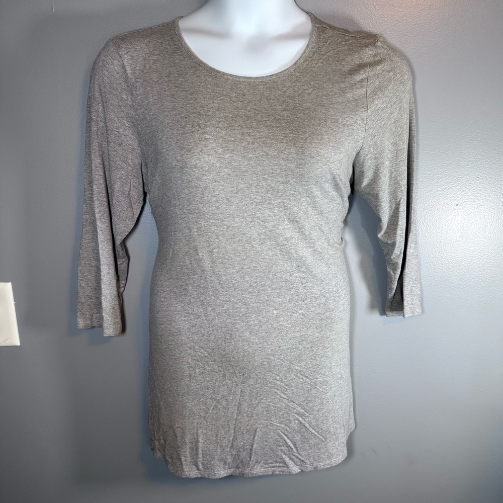 Andrea Jovine Gray Stretch Tunic Top XL – 3/4 Sleeve Soft Jersey Knit Side Slits - Picture 4 of 12